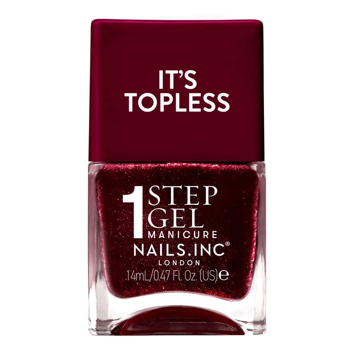 Nails Inc Nails.inc It's Topless 1-Step Gel Nail Polish, Scarlett Burgundy Shimmer, 14ml
