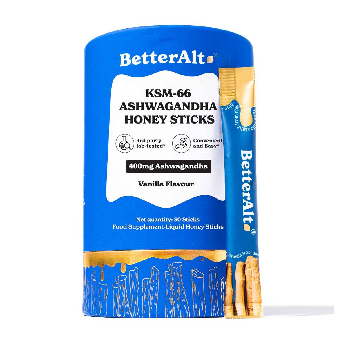 BetterAlt Ksm-66 Ashwagandha Honey Sticks – Vanilla Flavour, 30 | Daily Calm & Balance Support
