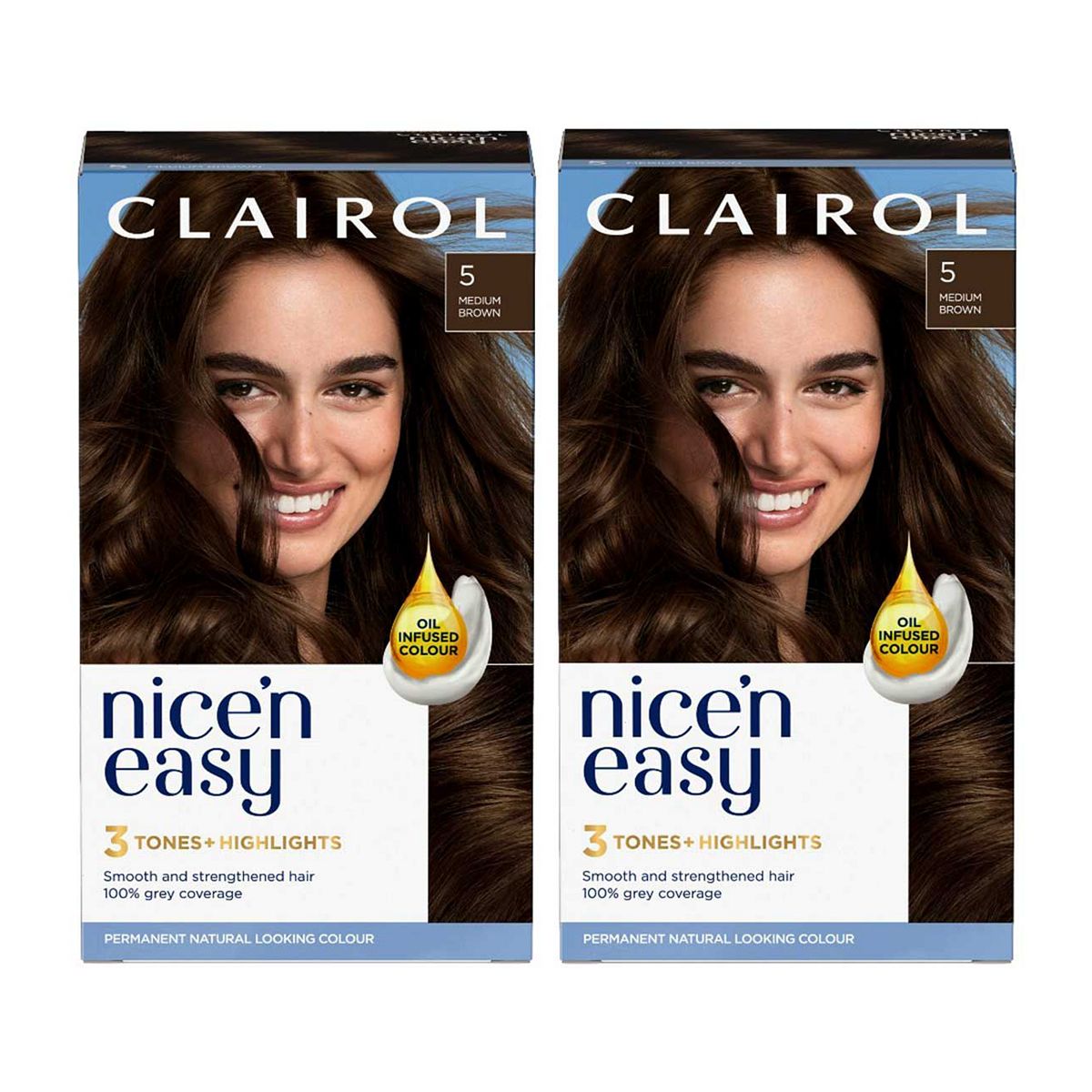 Clairol Nice'n Easy Permanent Hair Dye 5 Medium Brown Bundle