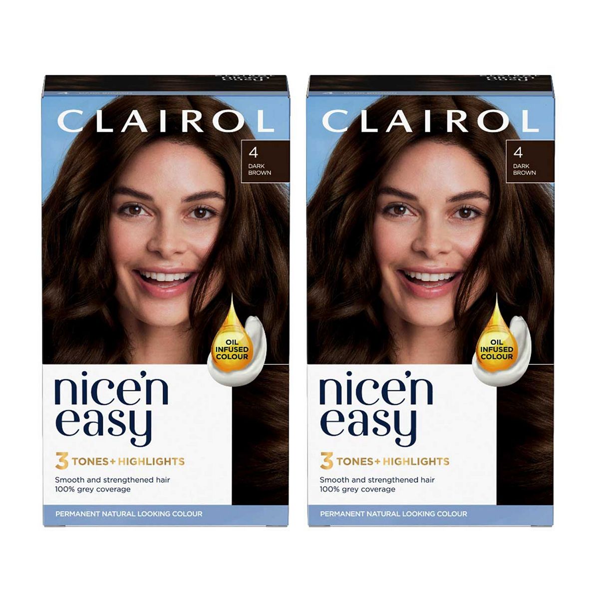 Clairol Nice'n Easy Permanent Hair Dye 4 Dark Brown Bundle