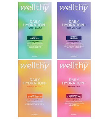 Click to view product details and reviews for Wellthy By Boots Daily Hydration Electrolyte Powder Mixed Bundle 48x Sachets.