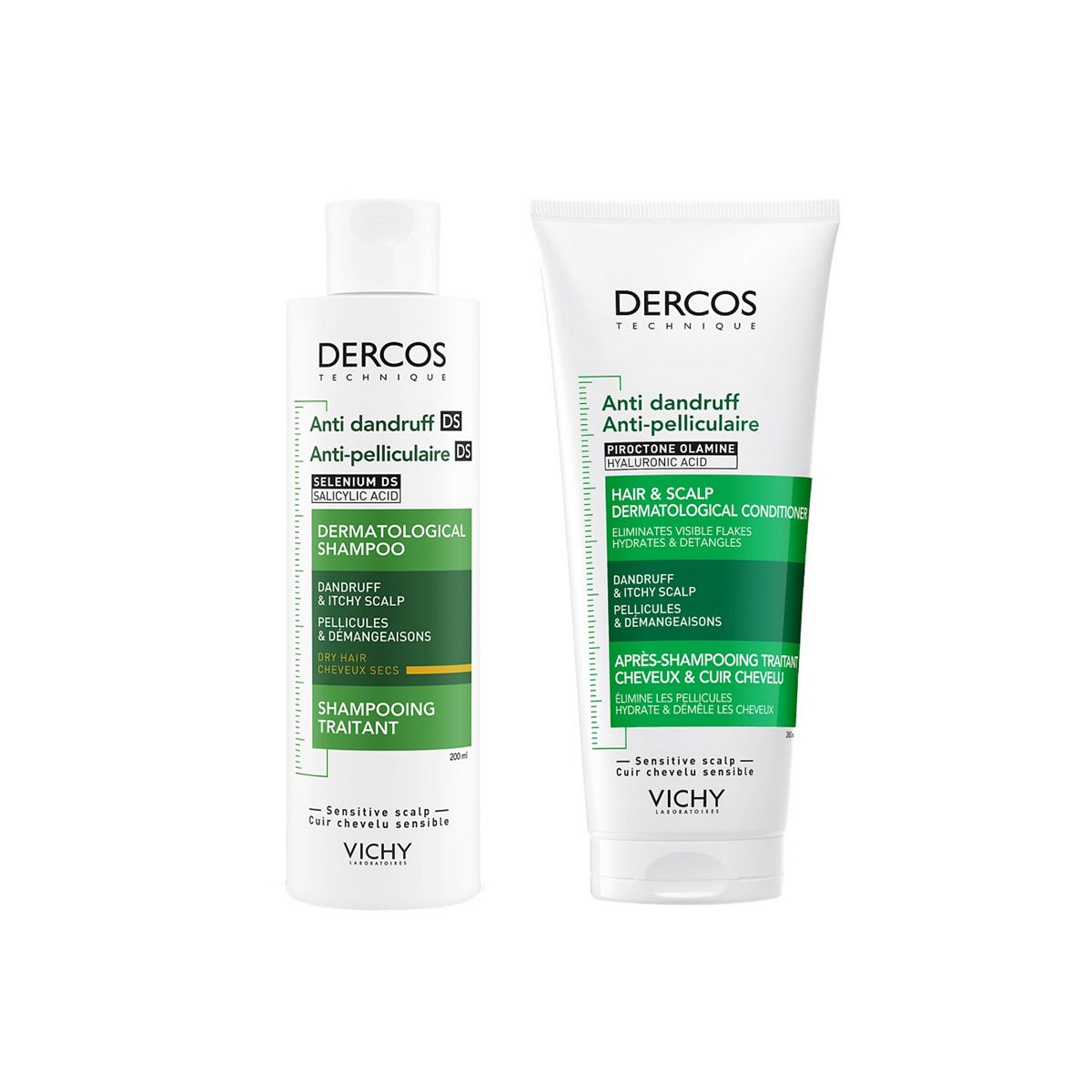 Vichy Dercos Duo Pack - Anti-Dandruff Shampoo For Dry Hair & Scalp Soothing Conditioner