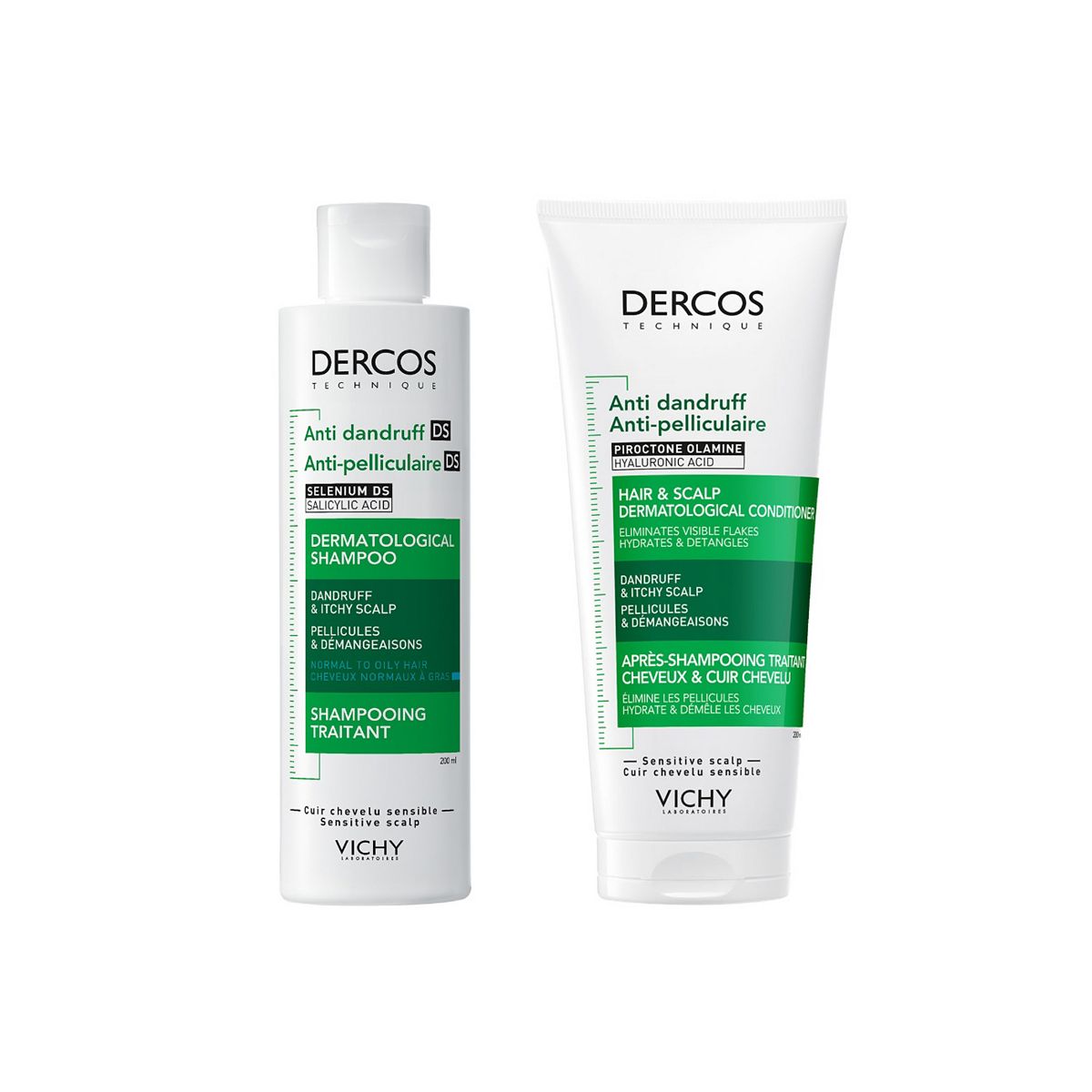 Vichy Dercos Duo Pack, Anti-Dandruff Shampoo For Oily Hair & Scalp Soothing Conditioner