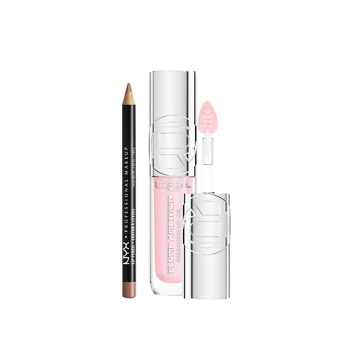 NYX Professional Makeup L'oreal Paris Plump Ambition Lip Oil Cristal Clear 101 & Nyx Slim Liner Natural Duo