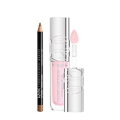 NYX Professional Makeup L'oreal Paris Plump Ambition Lip Oil Cristal Clear 101 & Nyx Slim Lip Liner Brown Duo