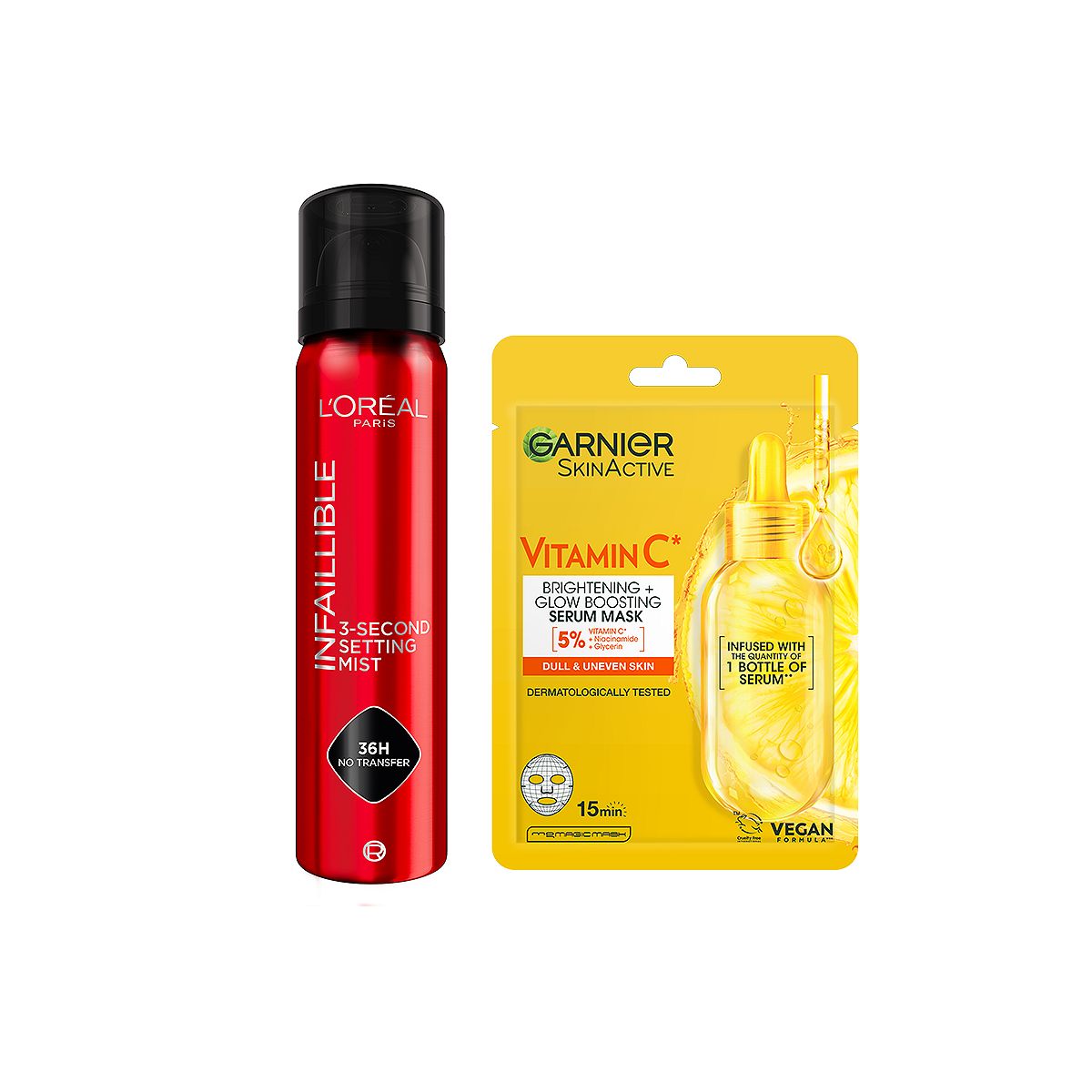 L'Oreal Paris Infallible Setting Spray & Garnier Vitamin C Face Mask Duo