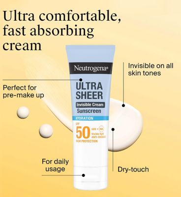 Neutrogena Ultra Sheer Invisible Cream Sunscreen Hydration SPF50 50ml (6)