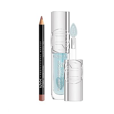 Nyx Slim Lip Liner Pencil Mauve & L'oreal Paris Plump Ambition Lip Oil Ph Cristal Ice Duo