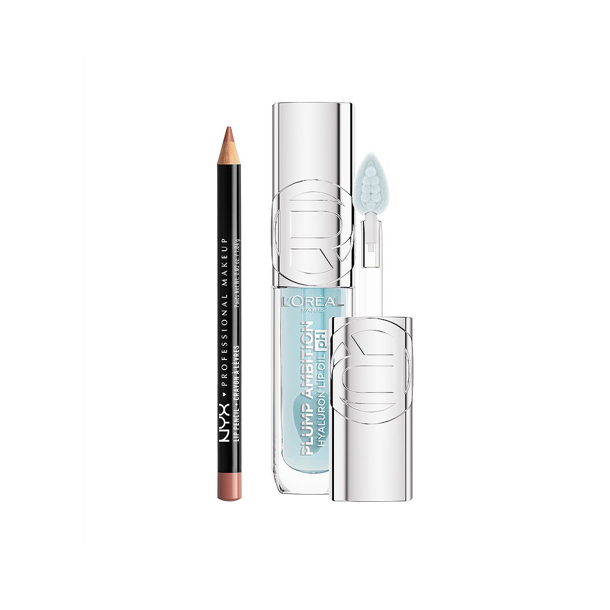 L'Oreal Nyx Slim Lip Liner Pencil Peekaboo & Paris Plump Ambition Oil Ph Cristal Ice Duo