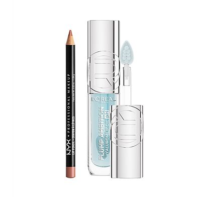 Nyx Slim Lip Liner Pencil Peekaboo & L'oreal Paris Plump Ambition Lip Oil Ph Cristal Ice Duo