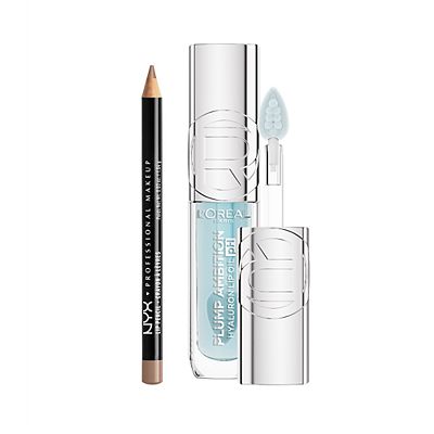 Nyx Slim Lip Liner Pencil Cocoa & L'oreal Paris Plump Ambition Lip Oil Ph Cristal Ice Duo