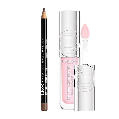 Nyx Slim Lip Liner Pencil Espresso & L'oreal Paris Plump Ambition Lip Oil Ph Cristal Ice Duo