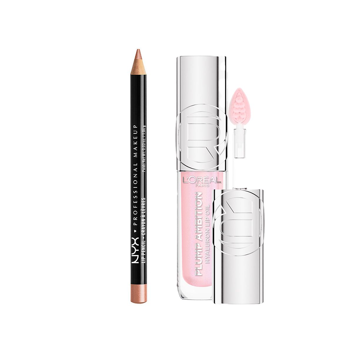 L'Oreal Nyx Slim Lip Liner Pencil Nude Beige & Paris Plump Ambition Oil Ph Cristal Ice Duo
