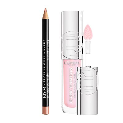 Nyx Slim Lip Liner Pencil Nude Beige & L'oreal Paris Plump Ambition Lip Oil Ph Cristal Ice Duo