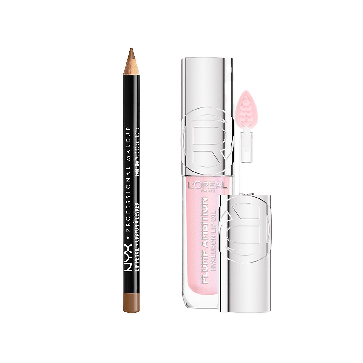 L'Oreal Nyx Slim Lip Liner Pencil Brown & Paris Plump Ambition Oil Ph Cristal Ice Duo