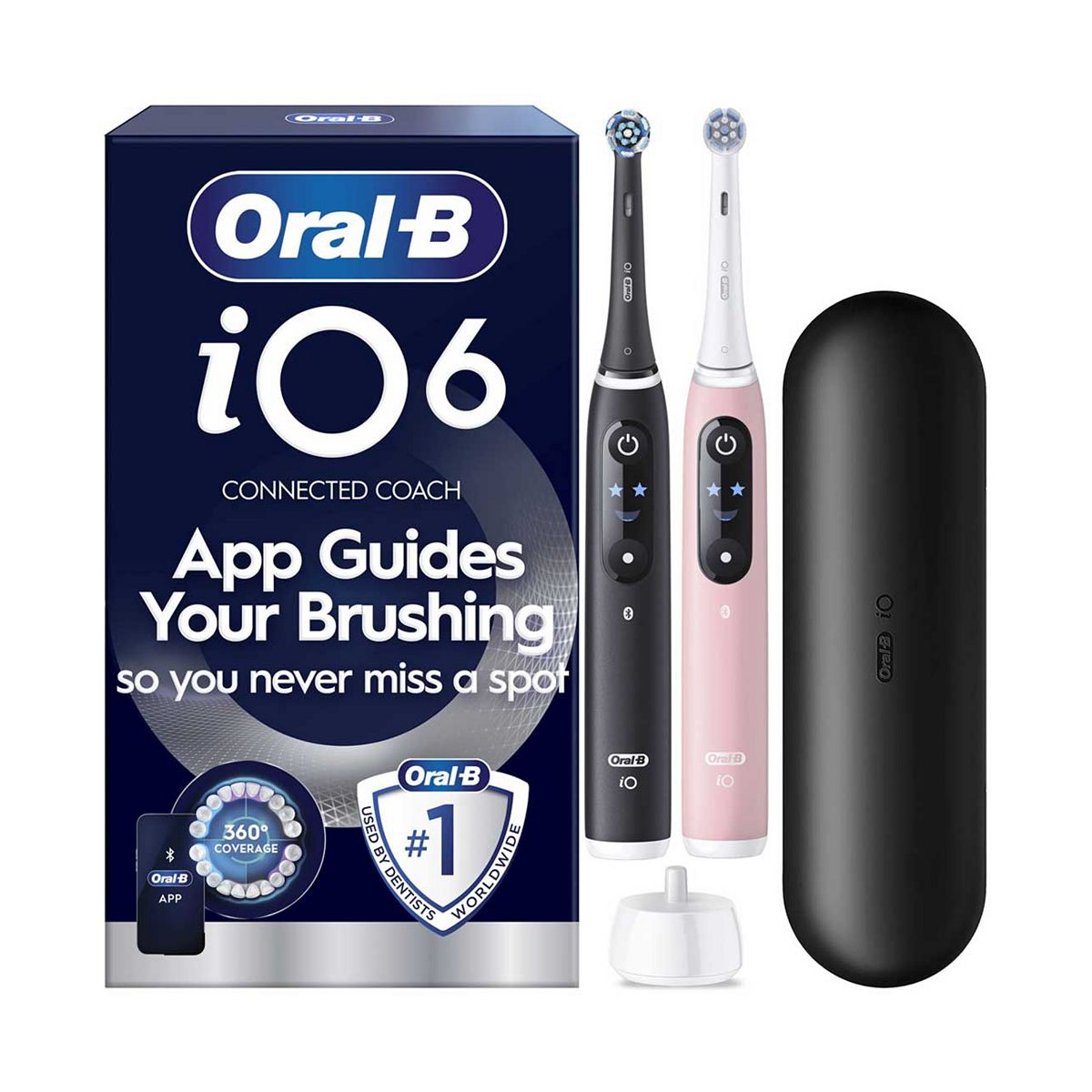 Oral B Oral-B Io6 Electric Toothbrush, 2-Pack, Black & Pink, 2 Brush Heads, Premium Travel Case