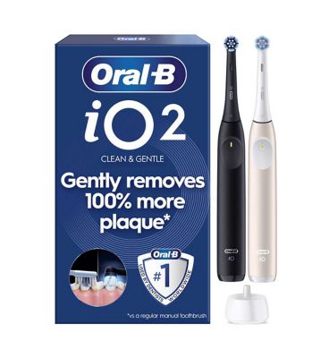 Oral-B iO2 black and pink toothbrush twin pack with heads and travel case