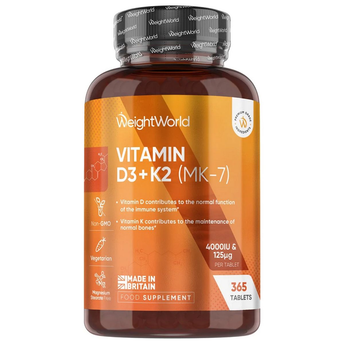 Weightworld Vitamin D3 4000Iu + K2 (Mk-7) 125Mcg 365 Tablets