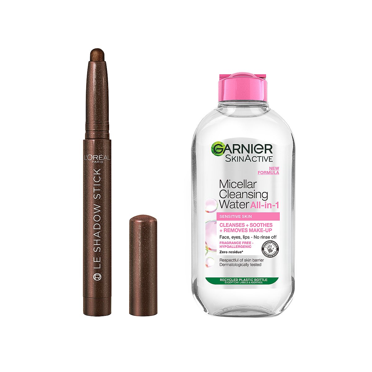 L'Oreal Paris Paradise Le Shadow Stick Brown Abyss & Garnier Micellar Water200 Ml Duo Bundle, 200ml