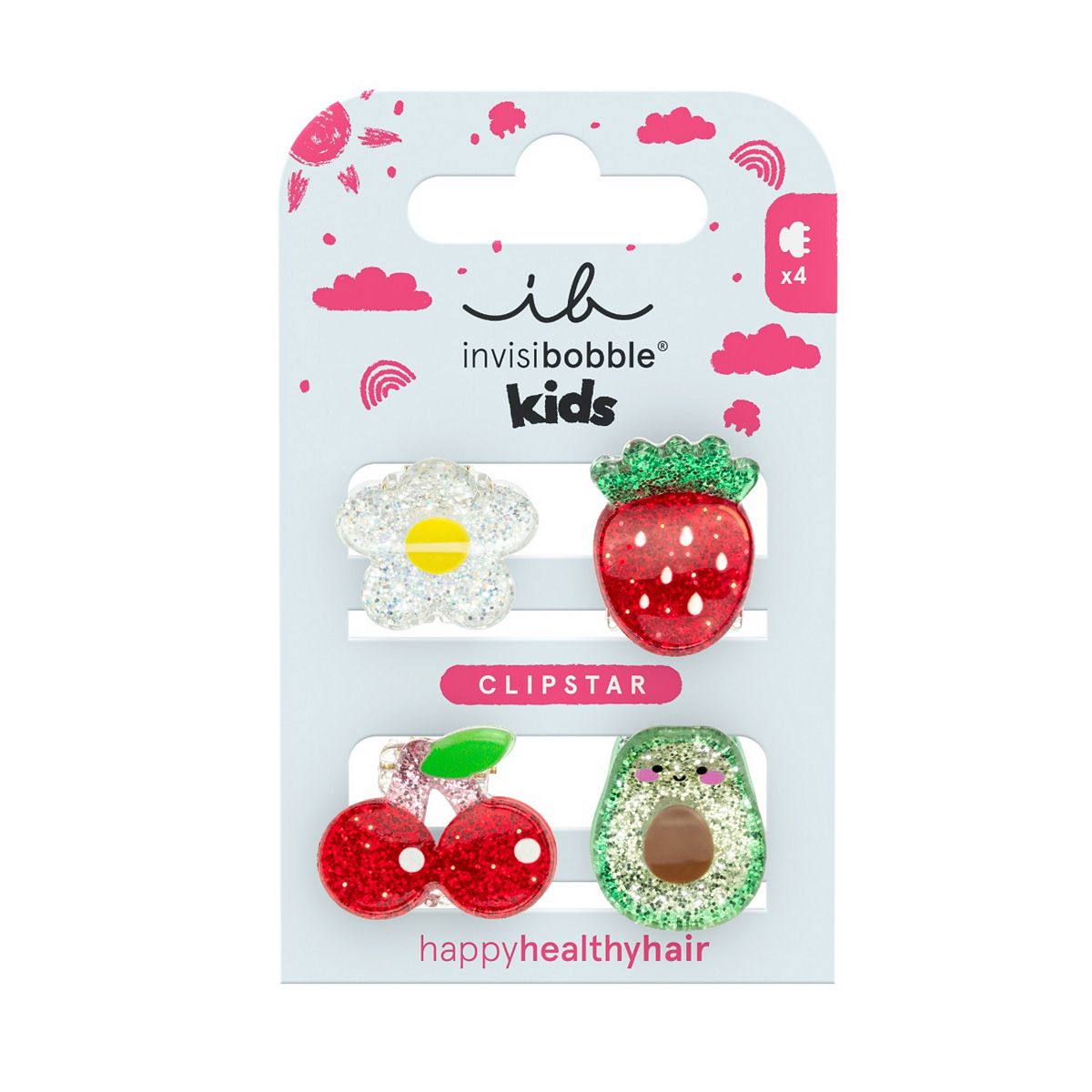 Invisibobble ​​ Frutti Fun Kids Claw Clip 4S Cherry Strawberry Avocado Flower Multicolor