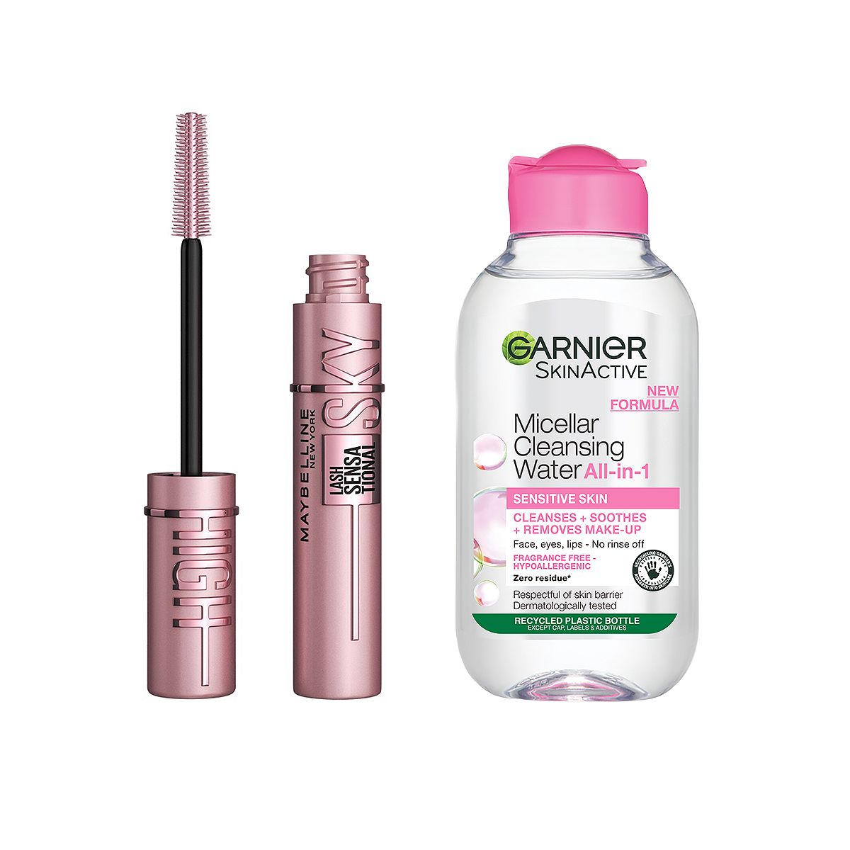 Maybelline Lash Sensational Black Sky High Mascara & Garnier Micellar Water200 Ml Duo Bundle, 200ml
