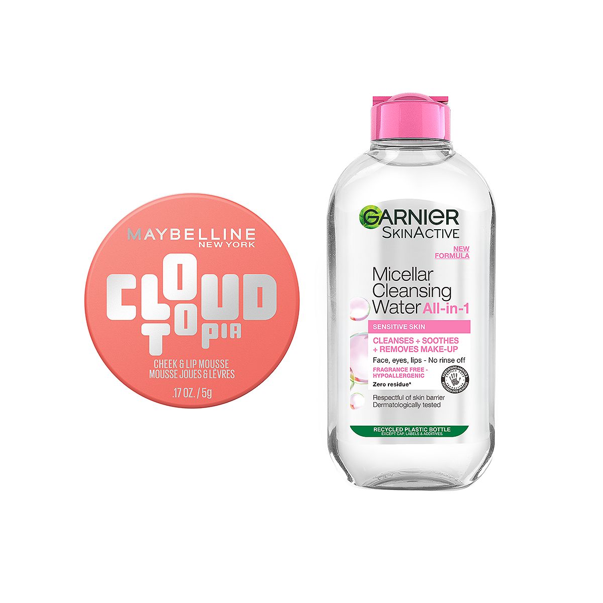 Maybelline Cloudtopia Blush Coral Illusion & Garnier Micellar Water200 Ml Duo Bundle, 200ml