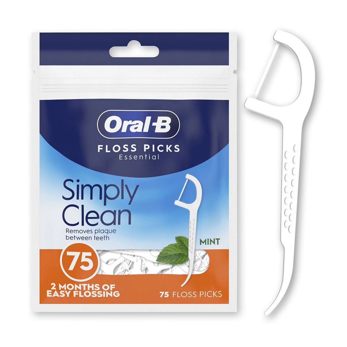 Oral B Oral-B Simply Clean Floss Picks Remove Plaque 75 Interdental Flossing Sticks Mint Flavour