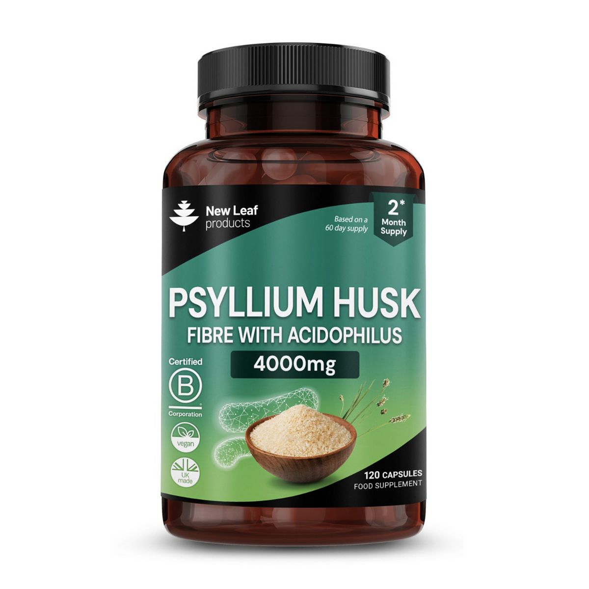 New Leaf Fibre Supplement Psyllium Husk With Acidophilus 120 Capsules