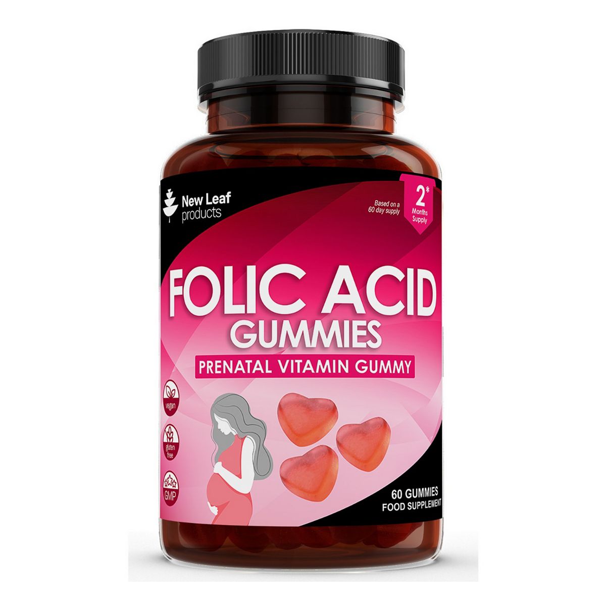 New Leaf Folic Acid Gummies, Folate Vitamins, 400Mcg, 60 Gummies