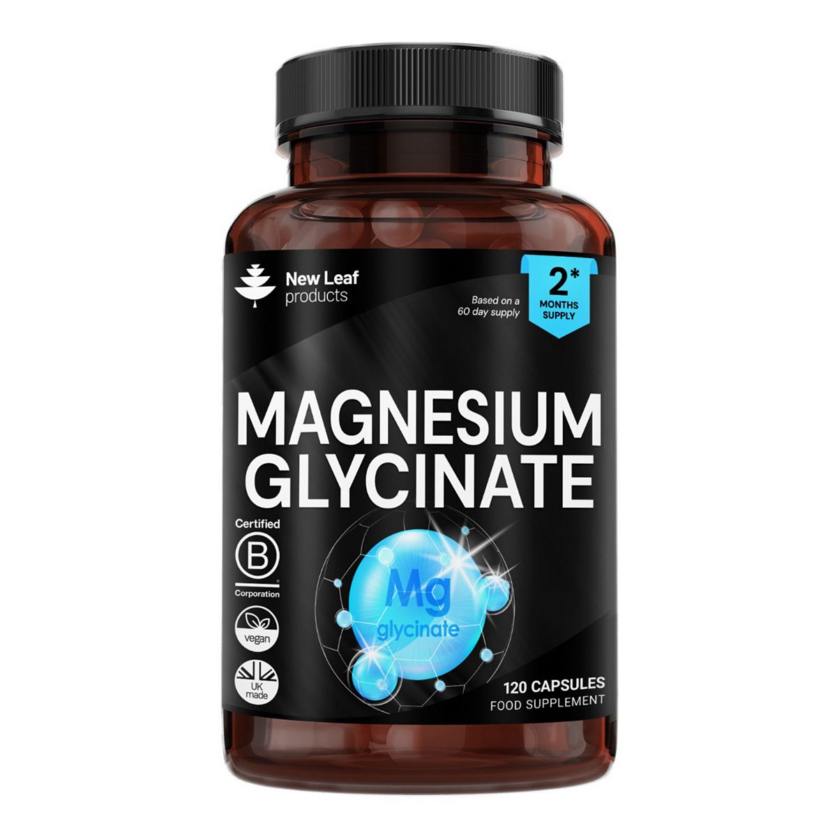 New Leaf Magnesium Glycinate Supplements 208Mg Elemental 120 Capsules