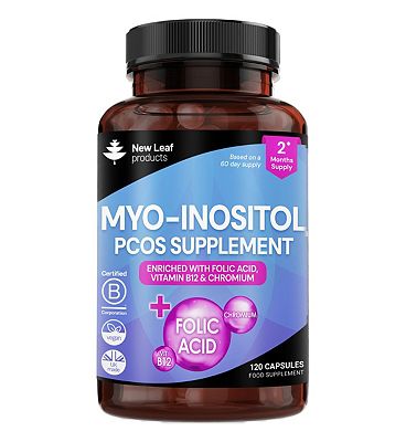 New Leaf Myo-Inositol Pcos Supplement, With Folic Acid, Vitamin B12 And Chromium, 120 Capsules