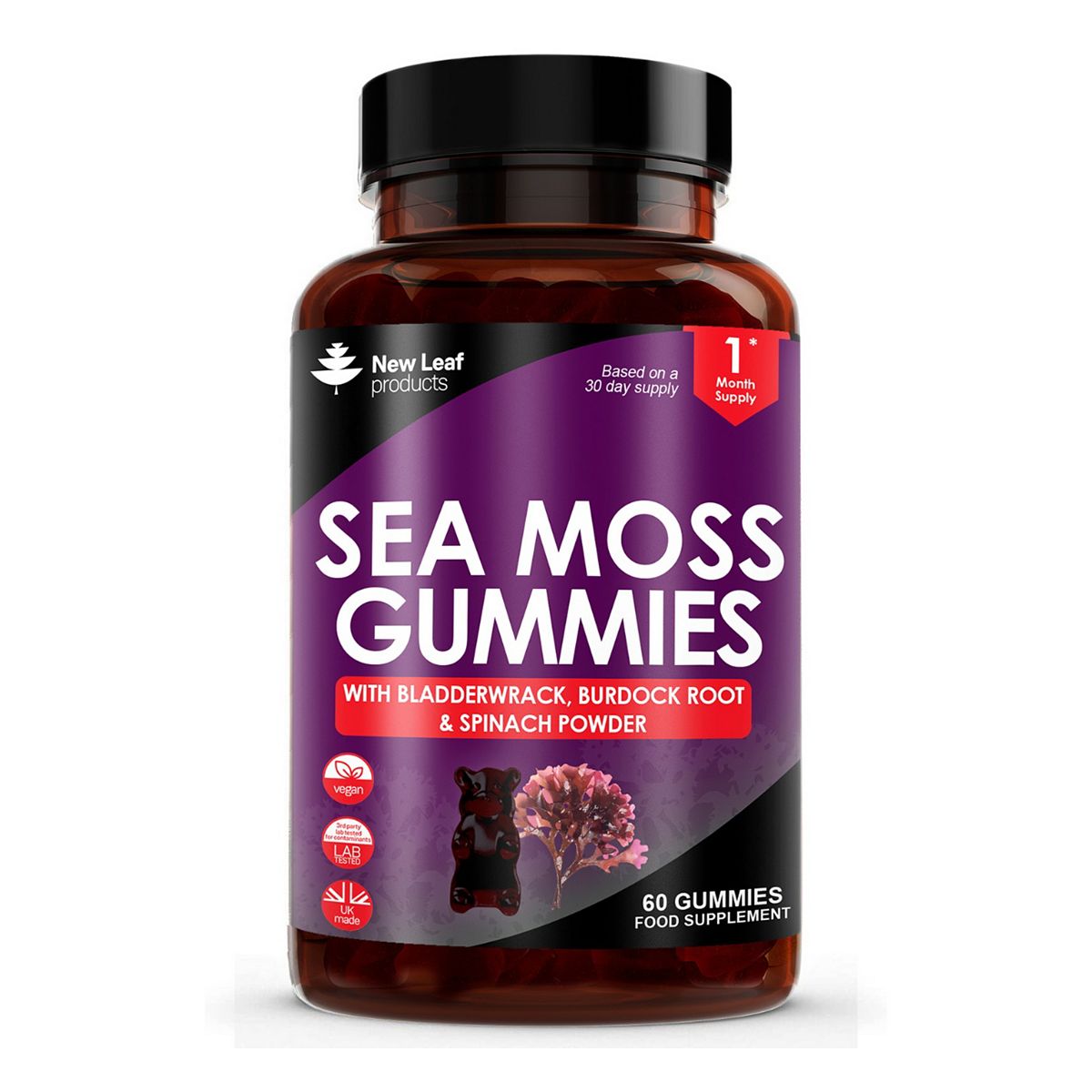 New Leaf Sea Moss Gummies, Enriched With Irish Moss, Burdock Root And Bladderwrack 60 Gummies