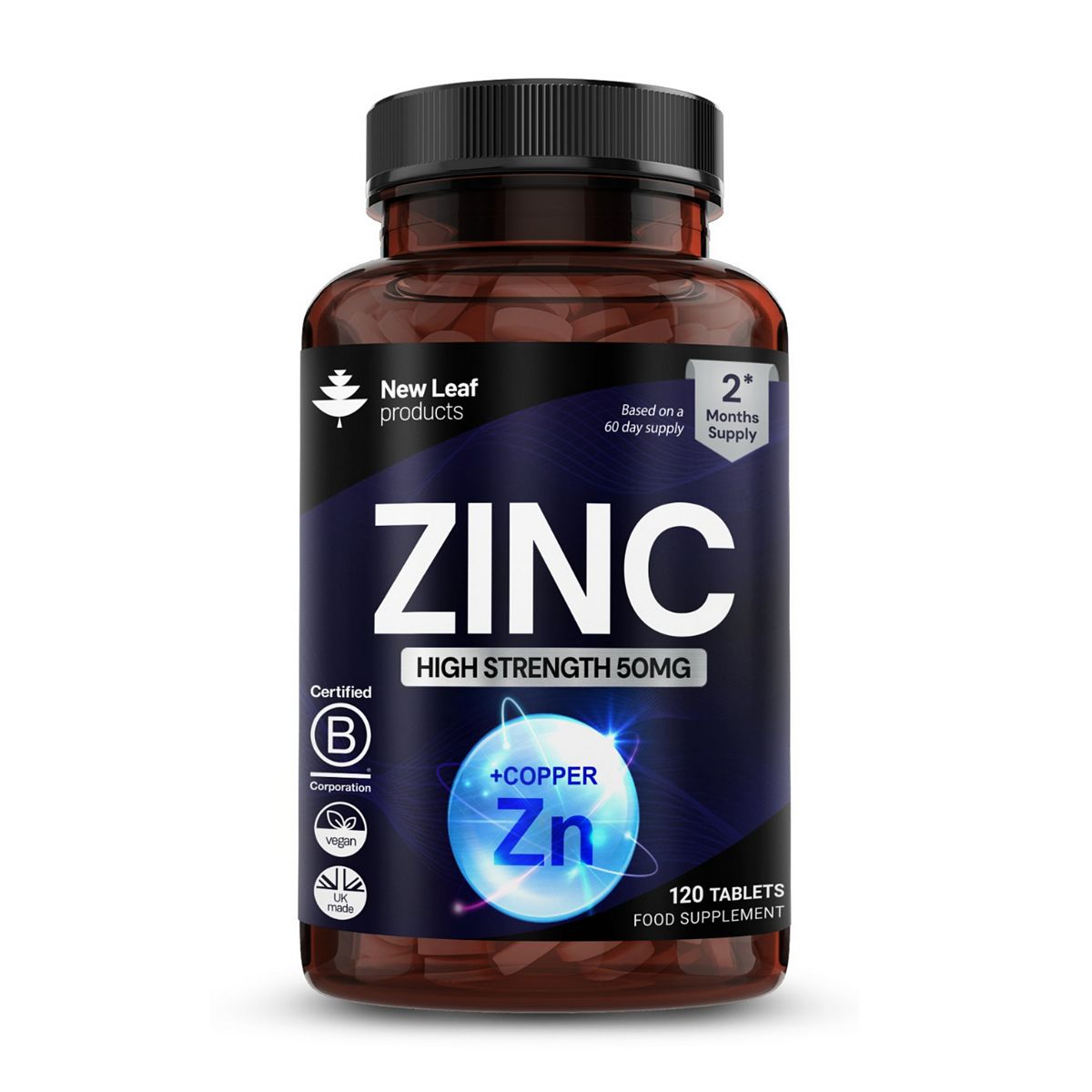 New Leaf Zinc 50Mg High Strength With Copper 120 Tablets