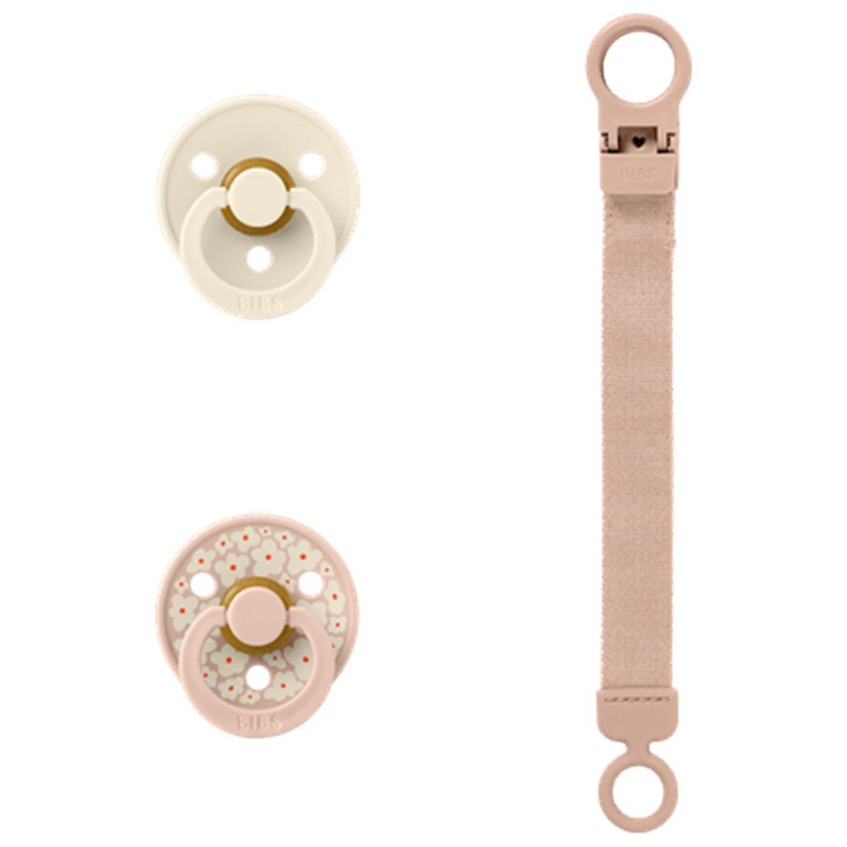 Bibs Colour Pacifier & Loop Clip Gift Set Latex Size 1 Blush