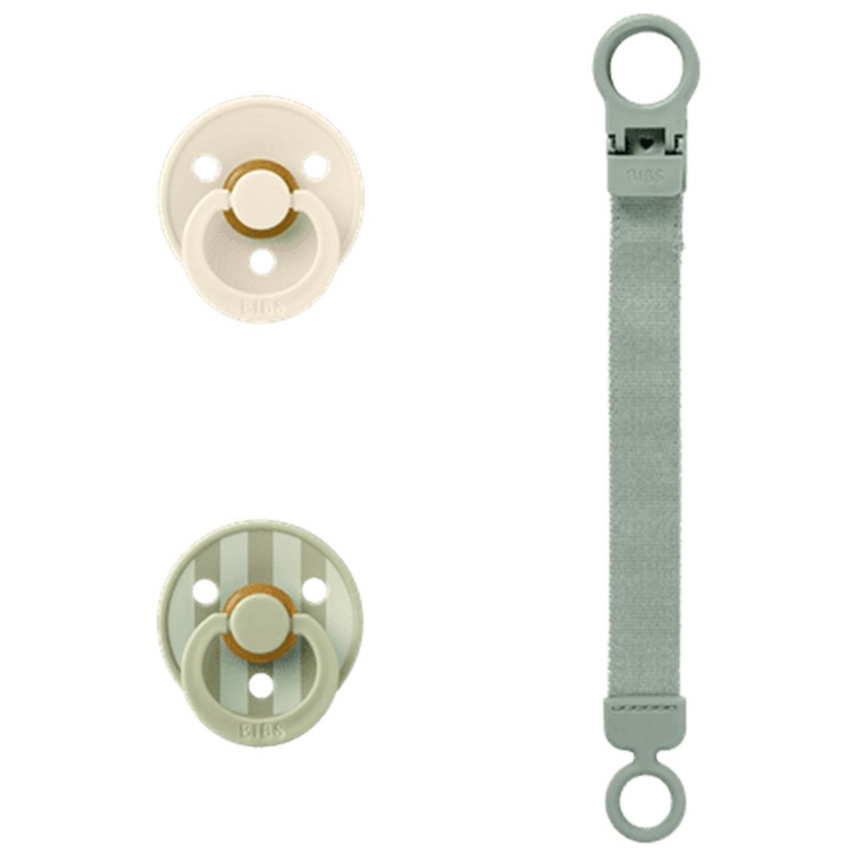 Bibs Colour Pacifier & Loop Clip Gift Set Latex Size 1 Sage