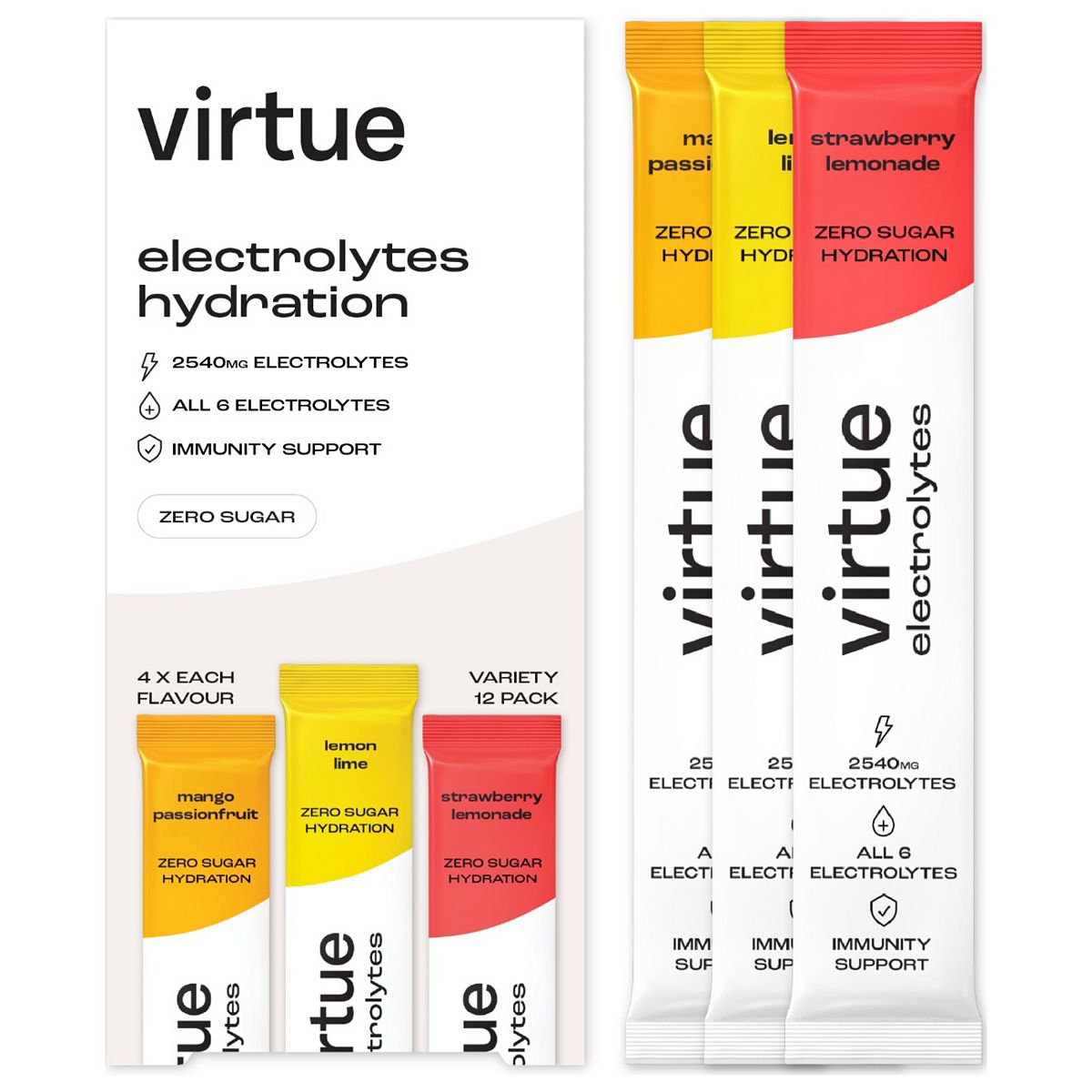 Virtue Drinks Virtue Electrolytes Hydration Powder Variety Pack 12 Sachets