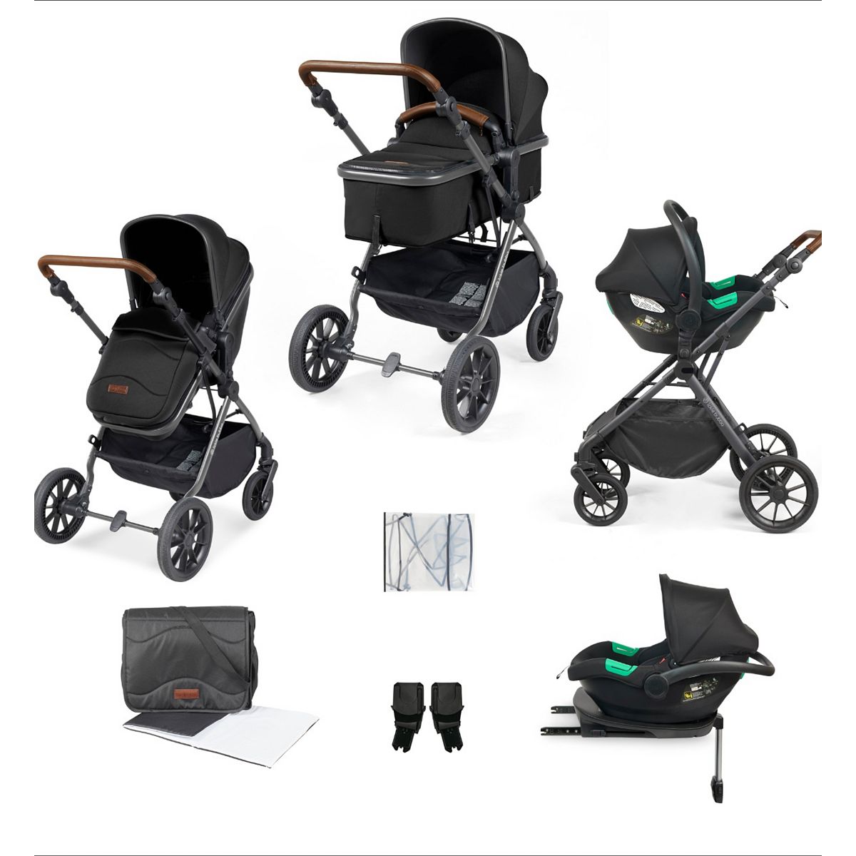 Ickle Bubba Cosmo Travel System Cirrus Car Seat & Isofix – Black