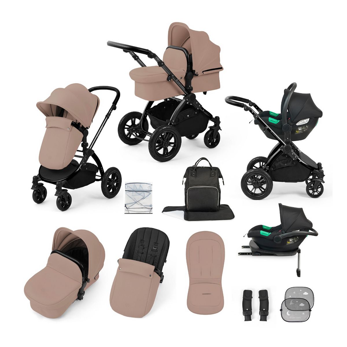 Ickle Bubba Stomp Luxe Travel System Cirrus Car Seat & Isofix – Black/Desert/Black