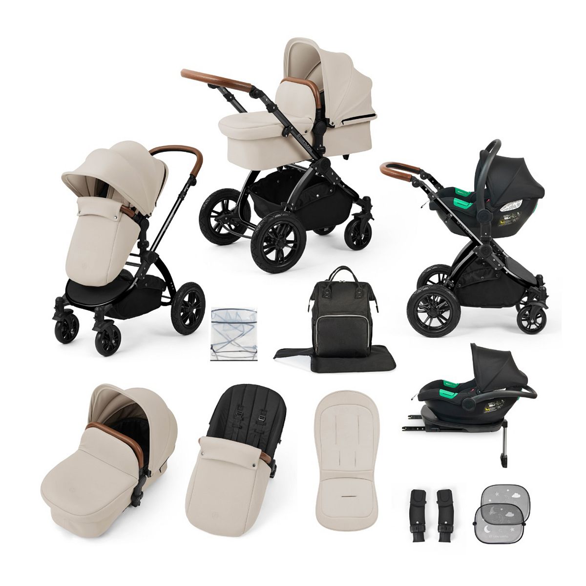 Ickle Bubba Stomp Luxe Travel System Cirrus Car Seat & Isofix – Black/Stone/Tan