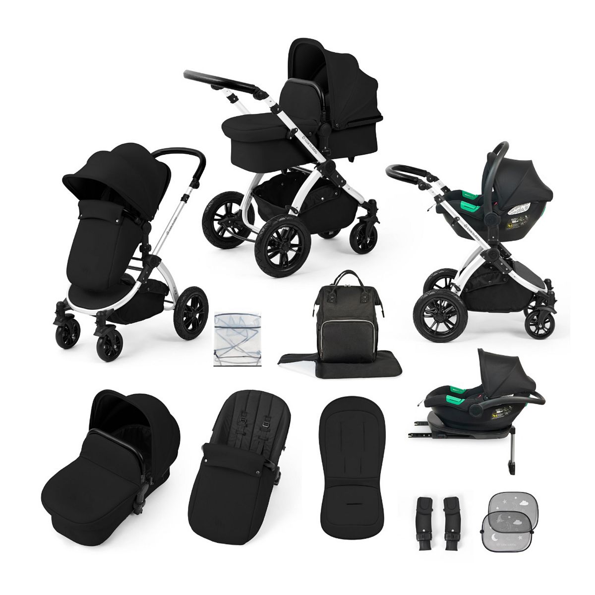 Ickle Bubba Stomp Luxe Travel System Cirrus Car Seat & Isofix – Silver/Midnight/Black