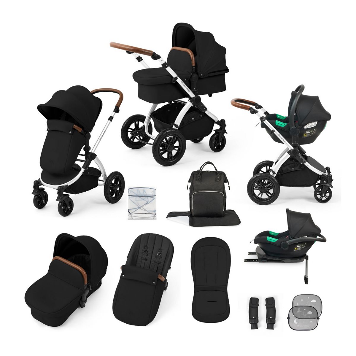 Ickle Bubba Stomp Luxe Travel System Cirrus Car Seat & Isofix – Silver/Midnight/Tan