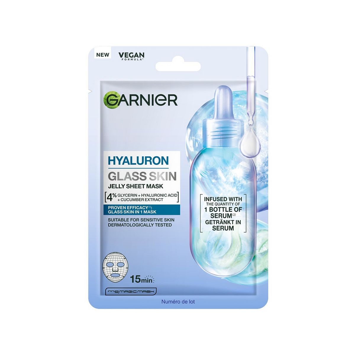 Garnier Hyaluron Glass Skin Jelly Sheet Mask 4% Glycerin Hyaluronic Acid Cucumber Extract