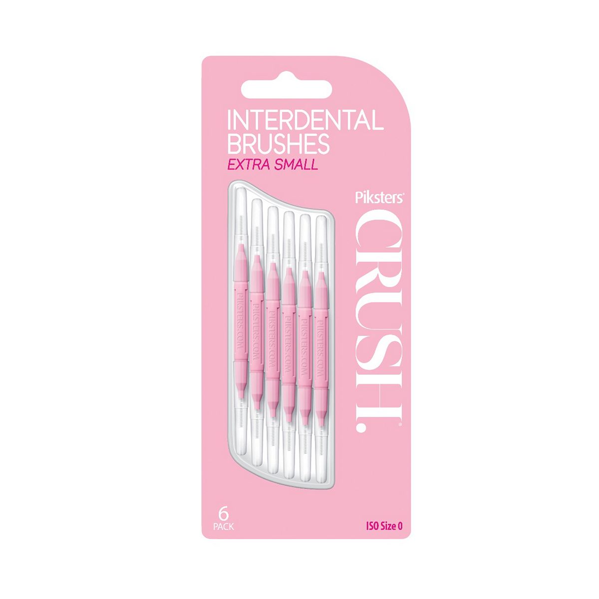Crush Piksters Double-Ended Interdental Brush Extra-Small Pink 6 Pack With 12 Cleaning Heads
