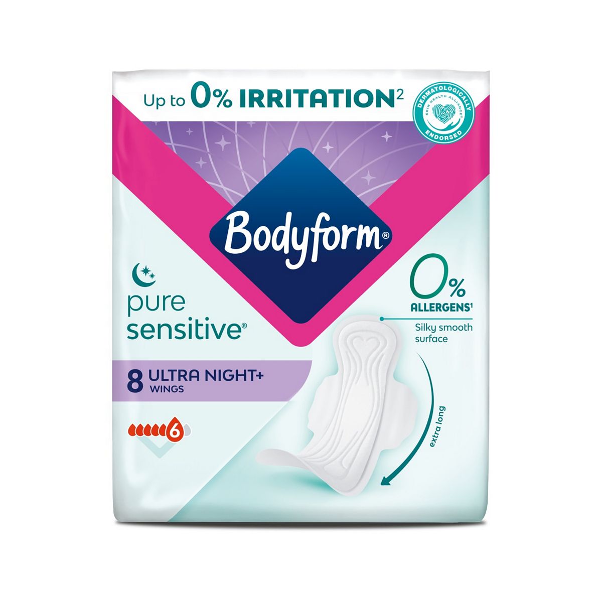 Bodyform Pure Sensitive Ultra Towels Night 8 Pack