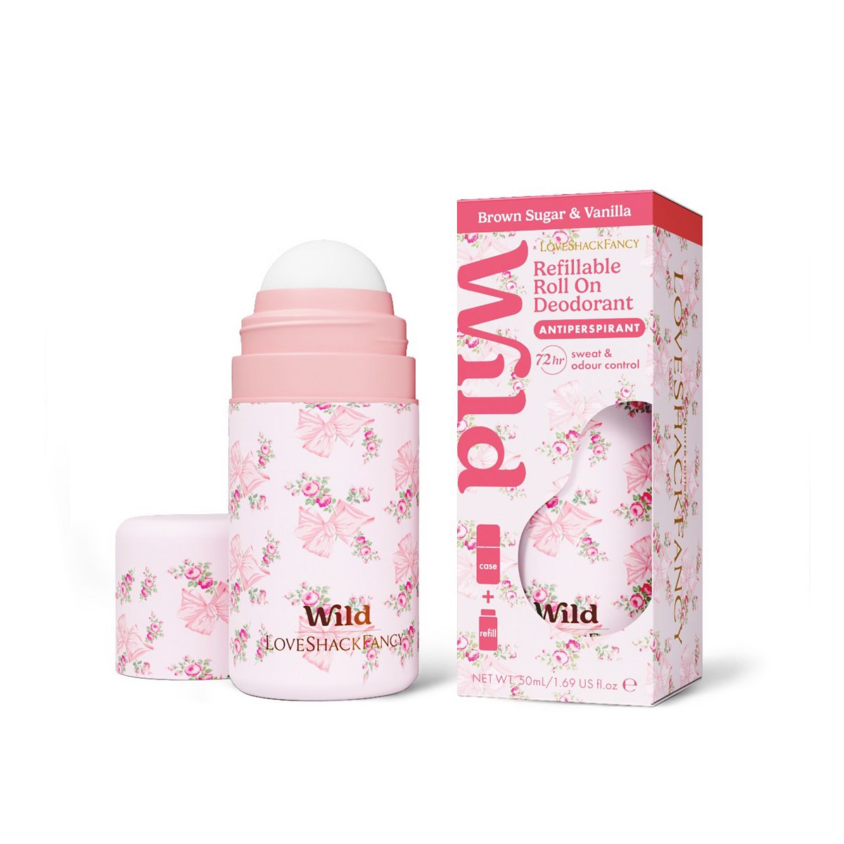 Wild Love Shack Fancy Rosa Beaux Roll On Case And Brown Sugar & Vanilla Antiperspirant Refill 50Ml