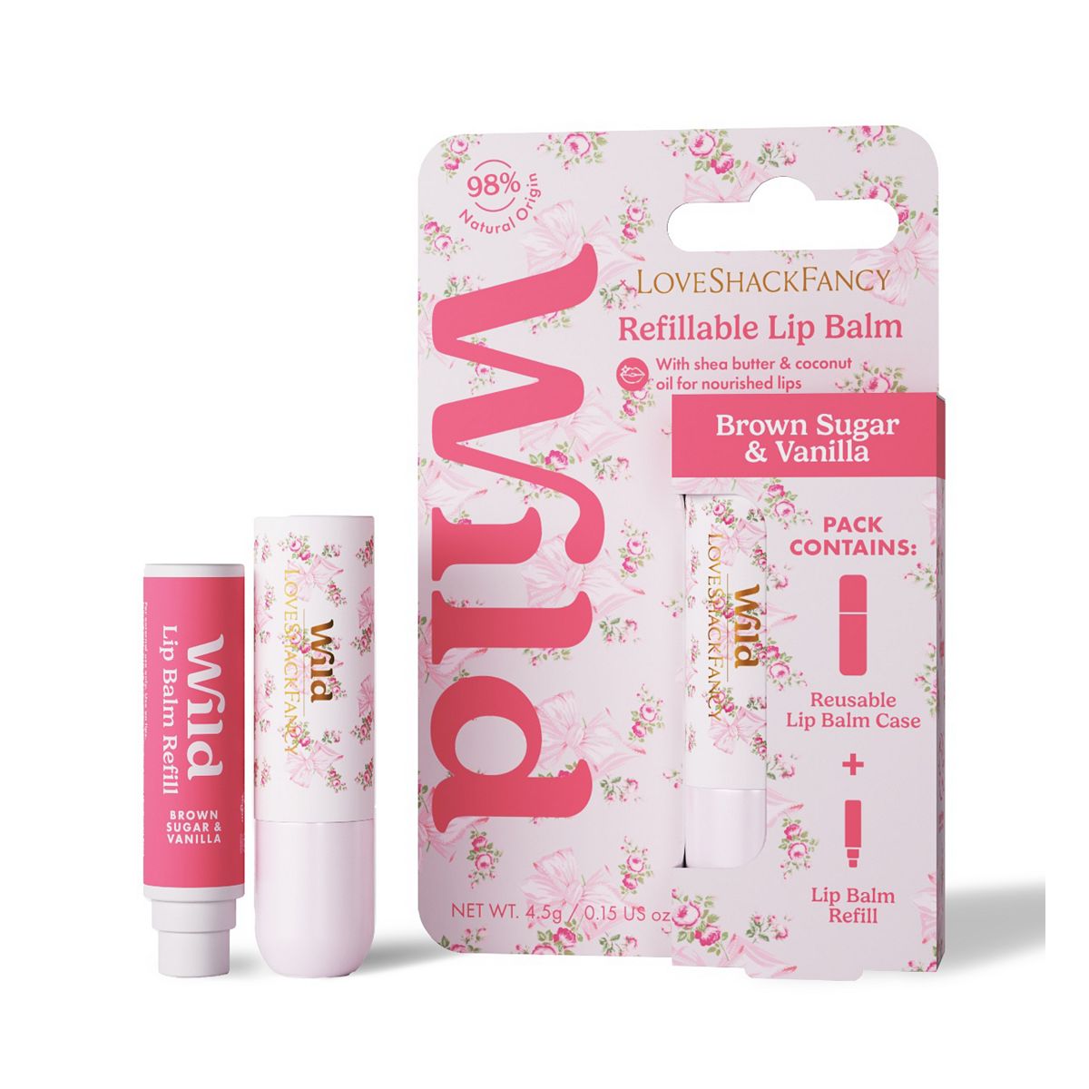 Wild Love Shack Fancy Rosa Beaux Lip Balm Case And Brown Sugar & Vanilla Refill 11g