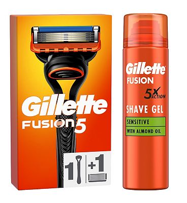 Gillette Fusion5 Razor For Men & Gillette Fusion Shave Gel With Almond Oil Bundle
