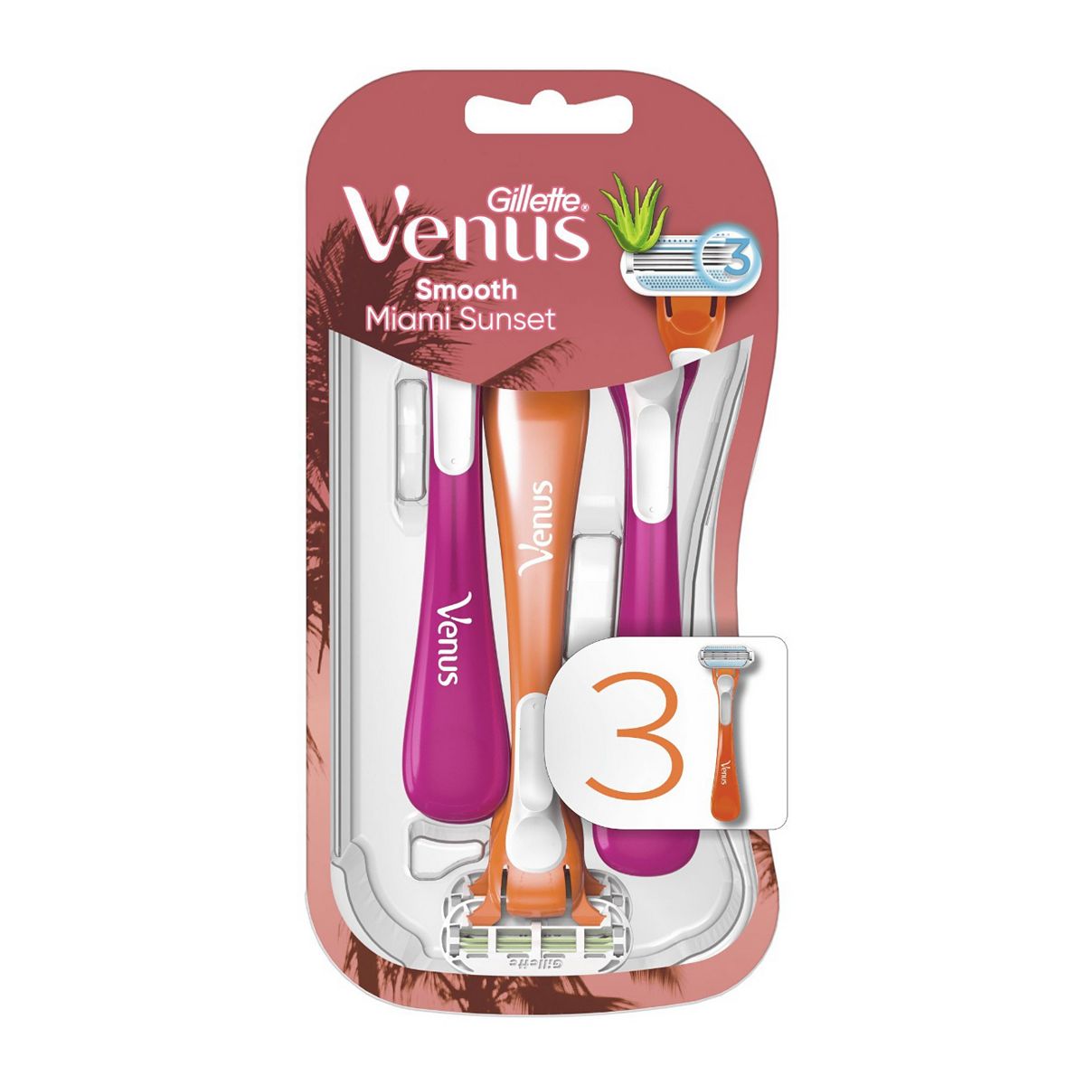 Venus Gillette Miami Sunset Smooth Sensitive Disposable Women's Razor With Aloe X3