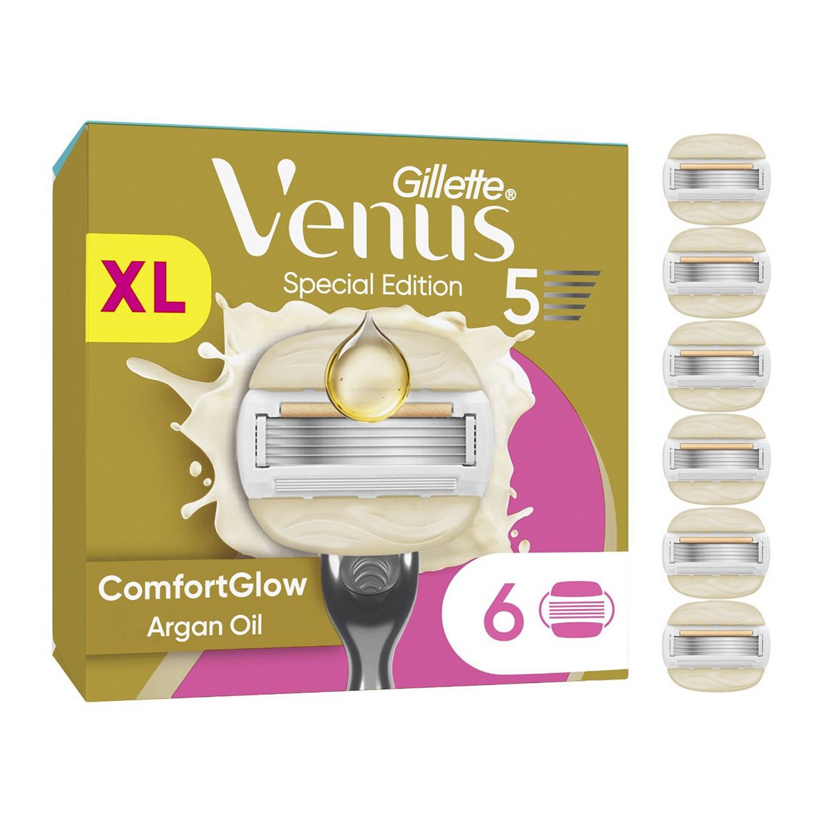 Venus Gillette Comfort Glow Argan Oil Women's Blades 6 Refill Cartridges