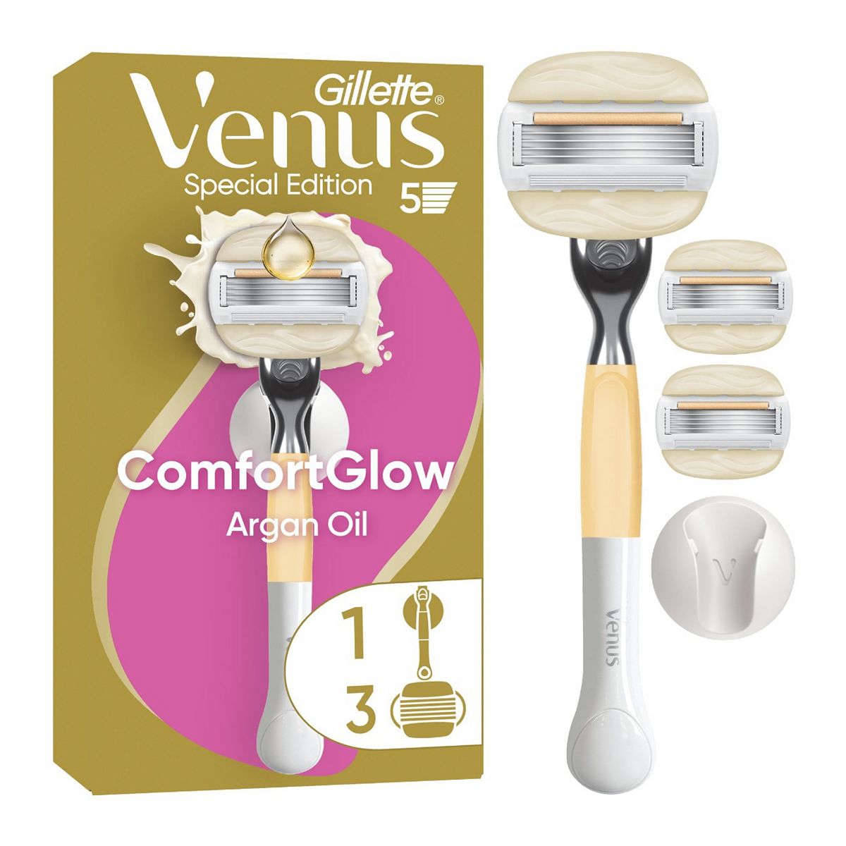 Gillette Venus Comfort Glow Argan Oil Women's Razor 3 Refill Blades Cartridges